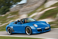 Porsche 911 Speedster - bleue - 3/4 avant droit, en mouvement