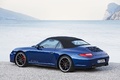 Porsche 997 Carrera GTS Cabriolet bleu 3/4 arrière gauche capoté