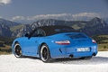 Porsche 997 Speedster bleu 3/4 arrière gauche capoté