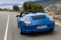 Porsche 997 Speedster bleu face arrière travelling penché