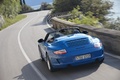 Porsche 997 Speedster bleu face arrière travelling vue de haut