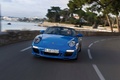 Porsche 997 Speedster bleu face avant travelling penché