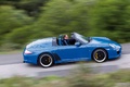 Porsche 997 Speedster bleu filé penché vue de haut