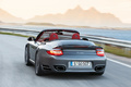 Porsche 997 Turbo Cabriolet MkII anthracite 3/4 arrière gauche travelling