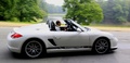 Porsche Boxster Spyder blanc 3/4 arrière droit filé