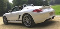 Porsche Boxster Spyder blanc 3/4 arrière gauche