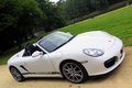 Porsche Boxster Spyder blanc 3/4 avant droit penché