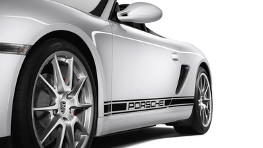 Porsche Boxster Spyder blanc 3/4 avant gauche coupé