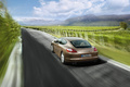 Porsche Panamera 4 - marron - 3/4 arrière gauche, dynamique