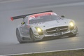 Mercedes SLS AMG GT3 gris 3/4 avant droit filé penché