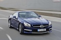 Mercedes SL65 AMG R231 bleu 3/4 avant droit fermé travelling