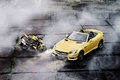 Mercedes SLK 55 AMG jaune 3/4 avant gauche vue de haut