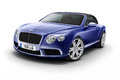 Bentley Continental GTC V8 bleu 3/4 avant gauche capoté penché