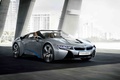 BMW i8 Spyder - grise - 3/4 avant droit travelling