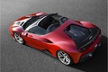 Ferrari J50 rouge 3/4 arrière gauche vue de haut penché