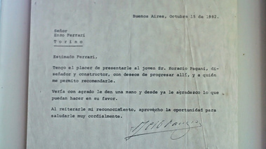 Usine Pagani - lettre Fangio