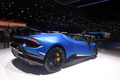 Salon de Genève 2018 - Lamborghini Huracan Performante Spyder bleu mate 3/4 arrière droit